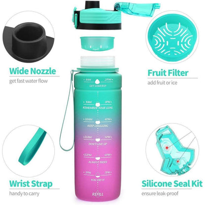 Sport Trinkflasche mit Zeitmarkierung, auslaufsicher, BPA-frei, 500ml Smaragd-lila