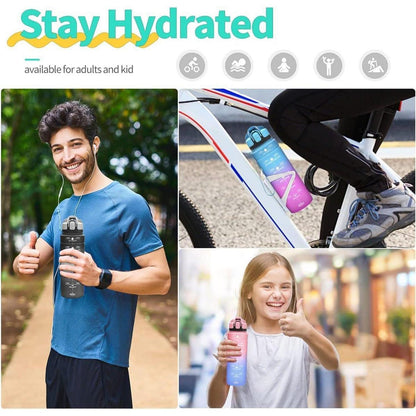 Sport Trinkflasche mit Zeitmarkierung, auslaufsicher, BPA-frei, 500ml Smaragd-lila