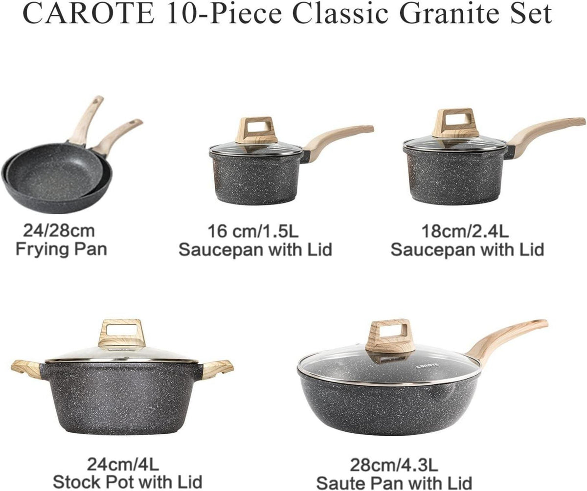 CAROTE 10-teiliges Pfannen-Set mit abnehmbaren Griffen