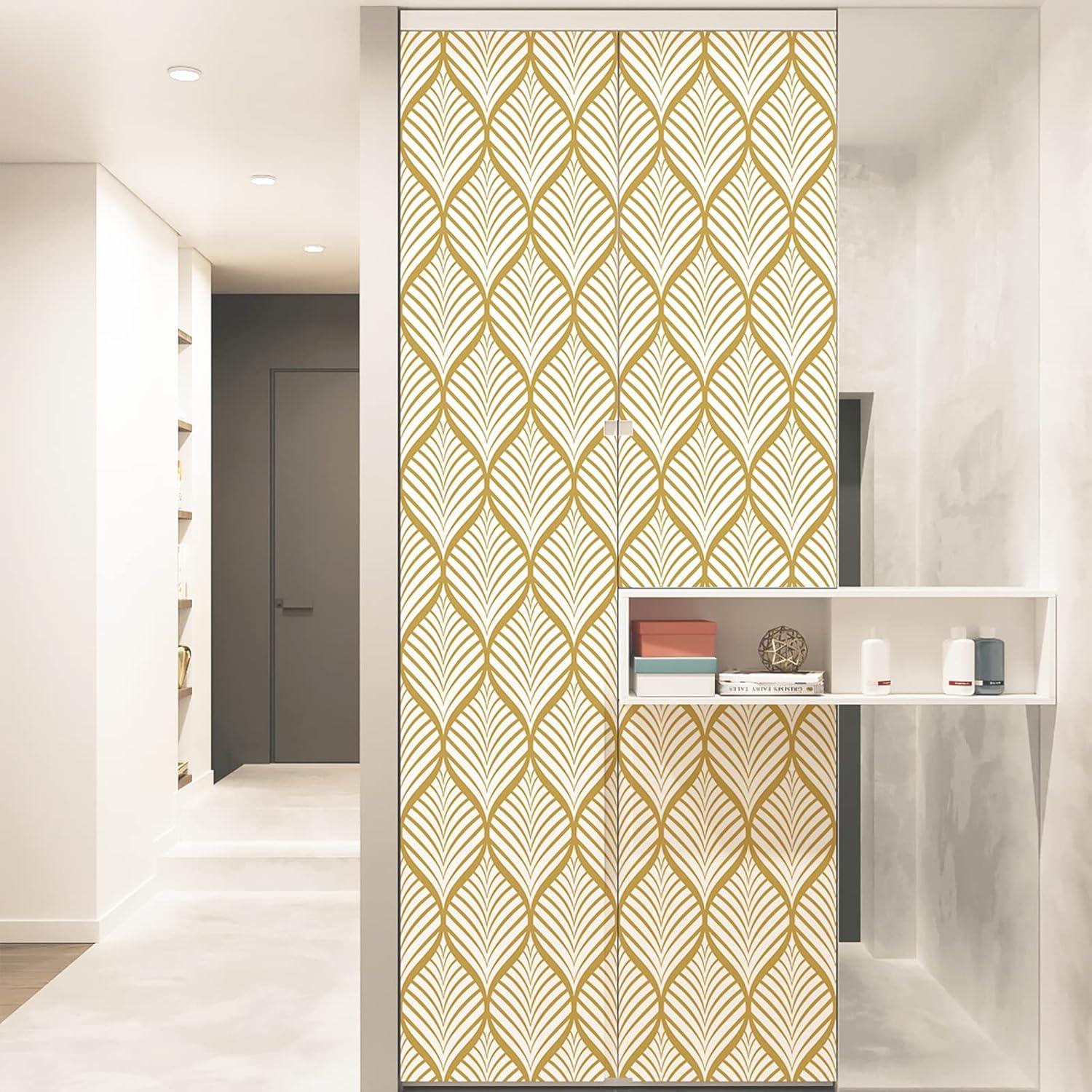 Selbstklebende Geometrische Tapete Gold Weiß 44,5x500cm