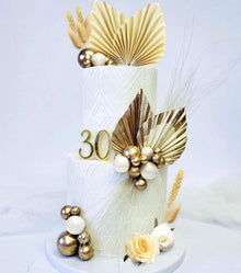 Böhmische Champagner-Rosen Tortendeko Set mit Palmblättern