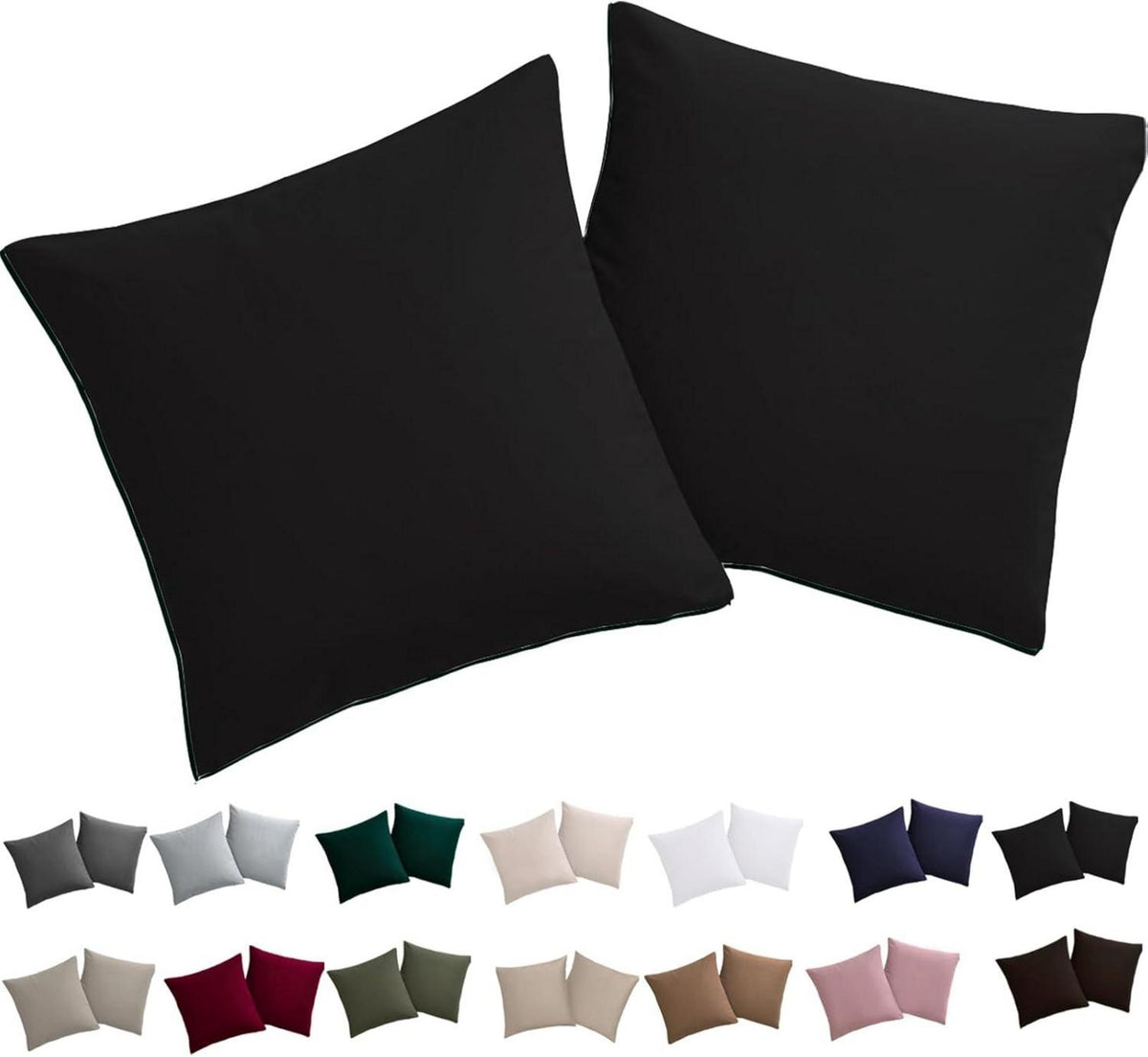 Kissenbezug 80x80 2er Set Schwarz Mikrofaser Reißverschluss Bügelfrei