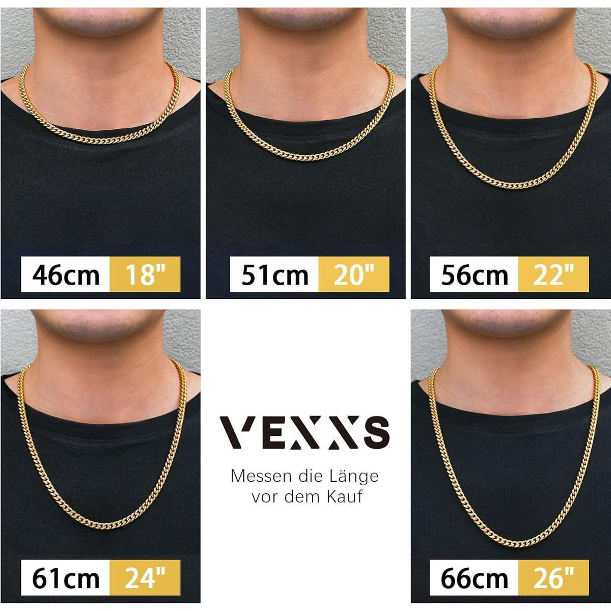 Herren Panzerkette 18K Gold beschichtet Cuban Miami Gliederkette 6mm 51cm