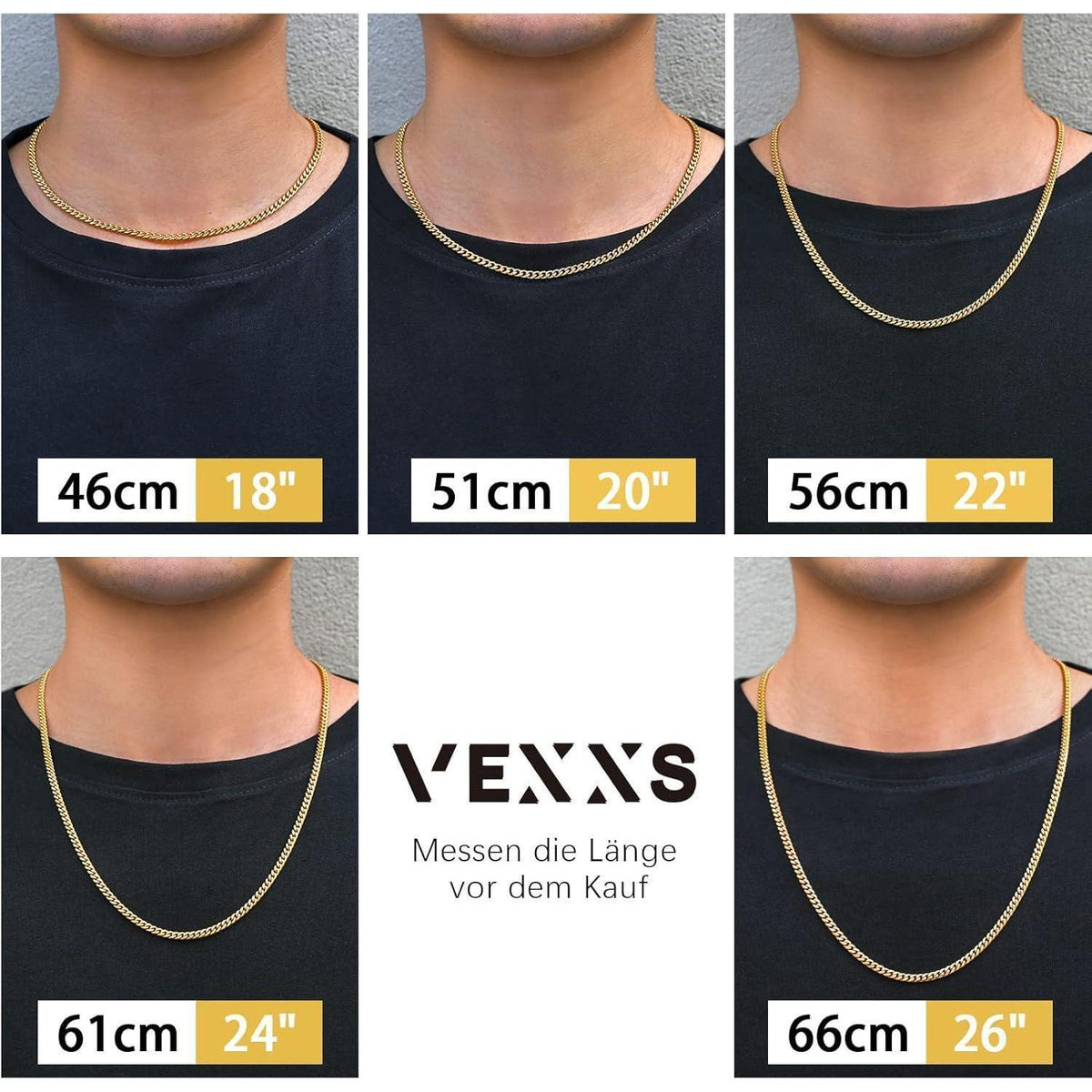 Herren Panzerkette 18K Gold beschichtet Cuban Halskette 3mm 61cm