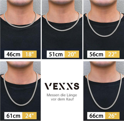 VEXXS 18K Gold Cuban Panzerkette Hip Hop Herren Damen - 6mm Silber 51cm