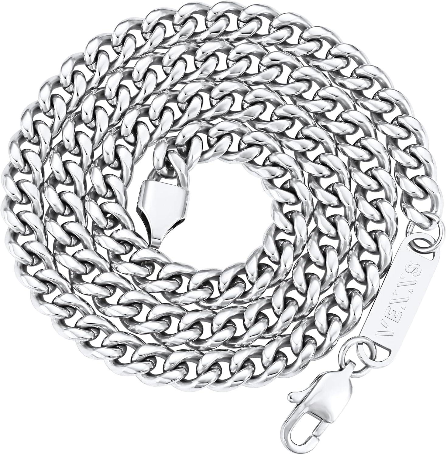 VEXXS 18K Gold Cuban Panzerkette Hip Hop Herren Damen - 6mm Silber 51cm
