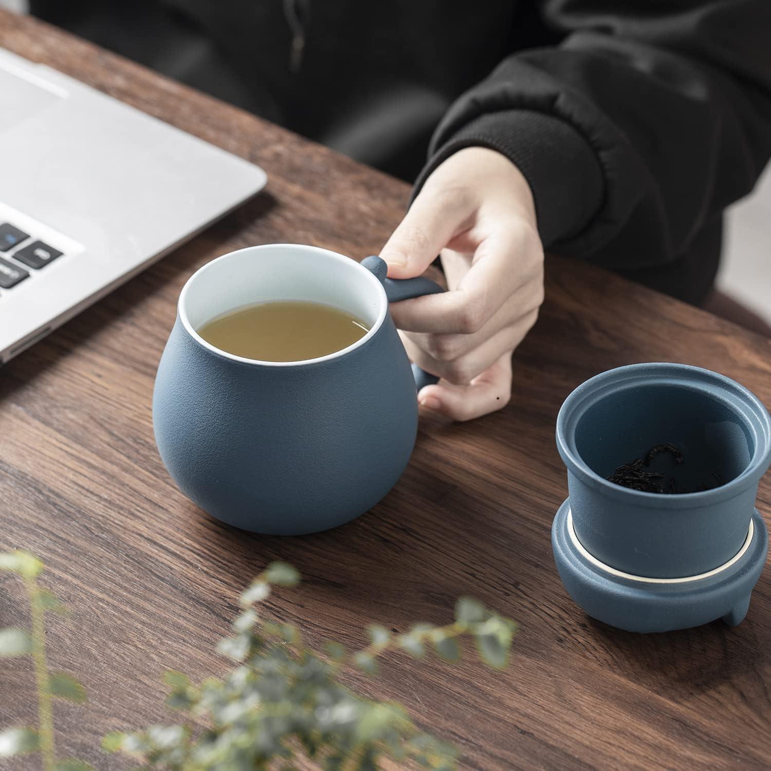 Keramik Teetasse 13.5oz Katzen Design Blau Teesieb Deckel Warmes Haus