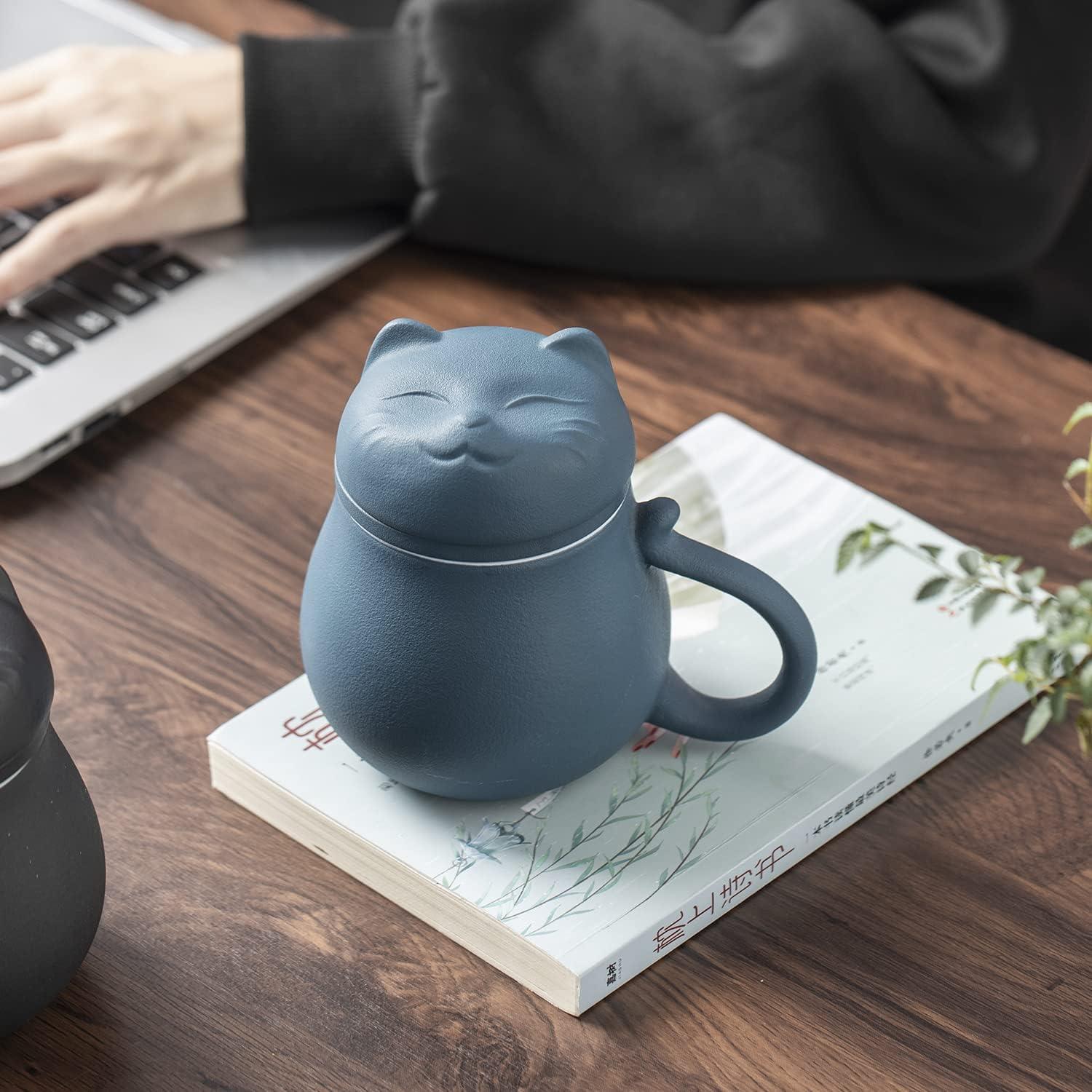 Keramik Teetasse mit Teesieb und Deckel, 13.5oz, Katzen Design, lose
