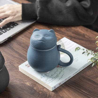 Keramik Teetasse mit Teesieb und Deckel, 13.5oz, Katzen Design, lose