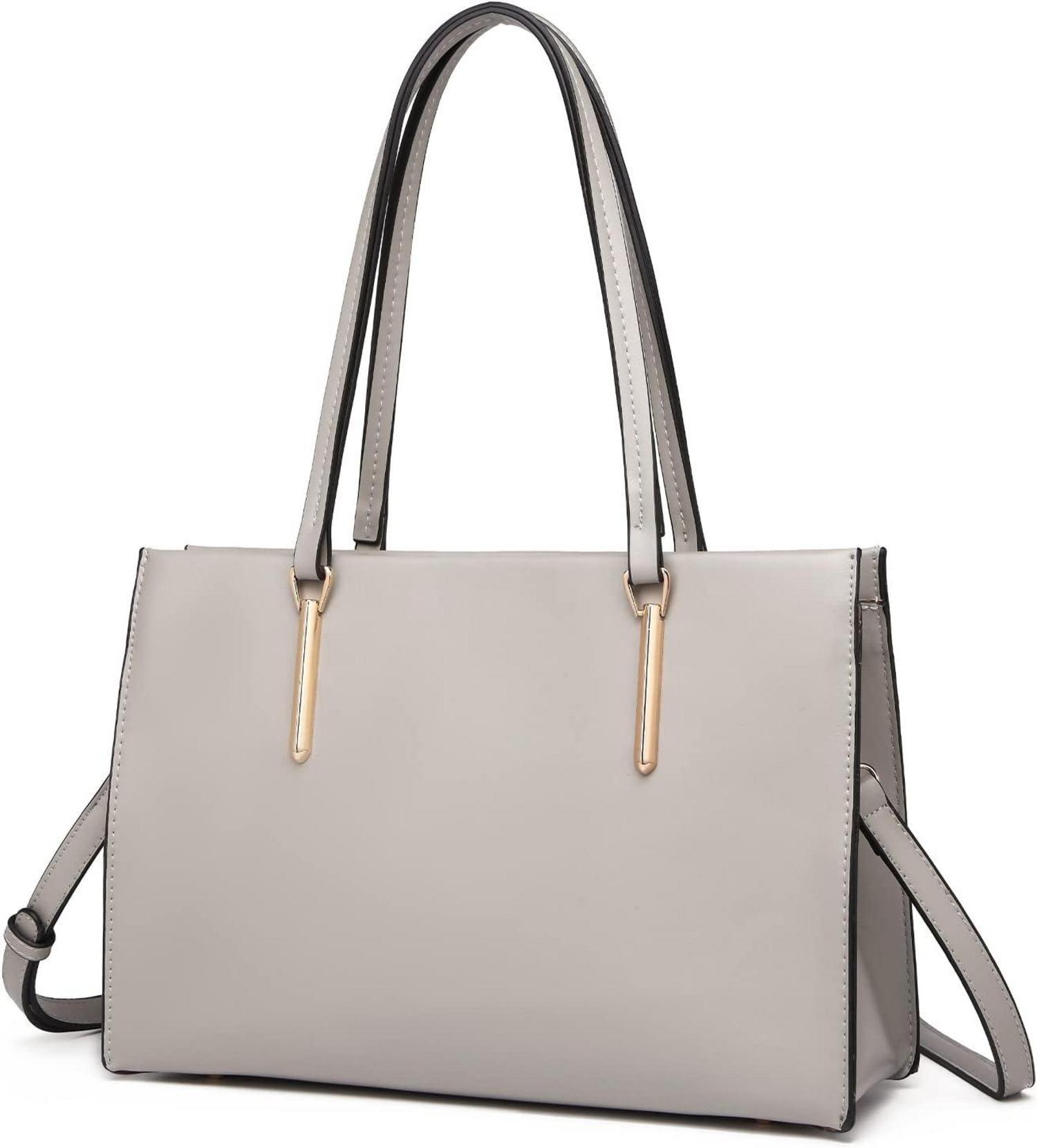Große PU Leder Schultertasche Elegant Grau - Damen Handtasche