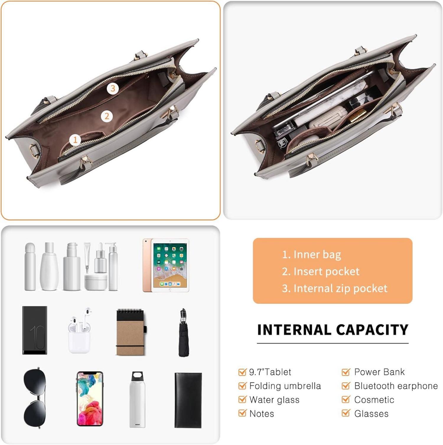 Große Damen Schultertasche Handtasche PU Leder Umhängetasche Grau