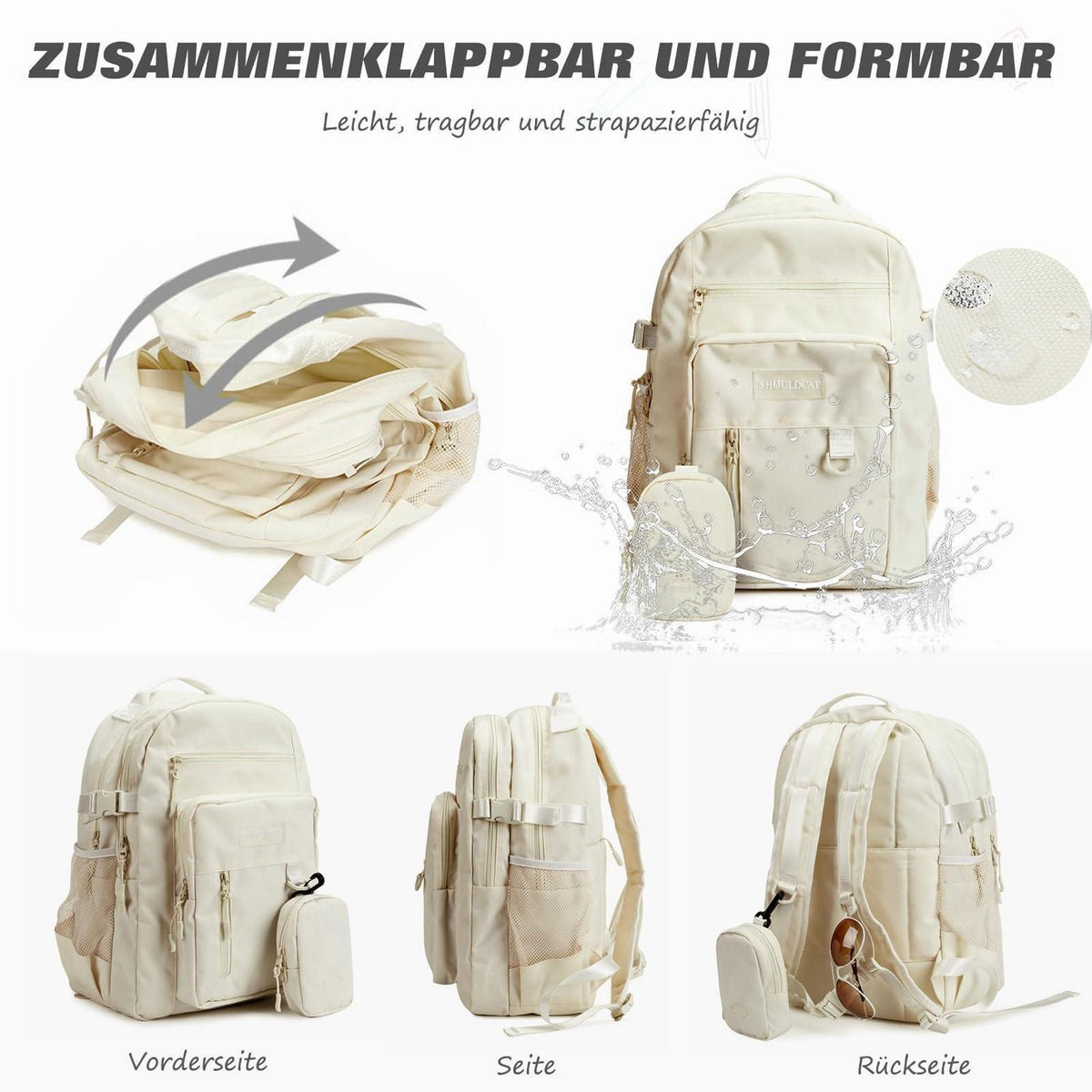 Rucksack mit Laptopfach 15.6 Zoll – Grauer Schulrucksack für Mädchen & Jungen