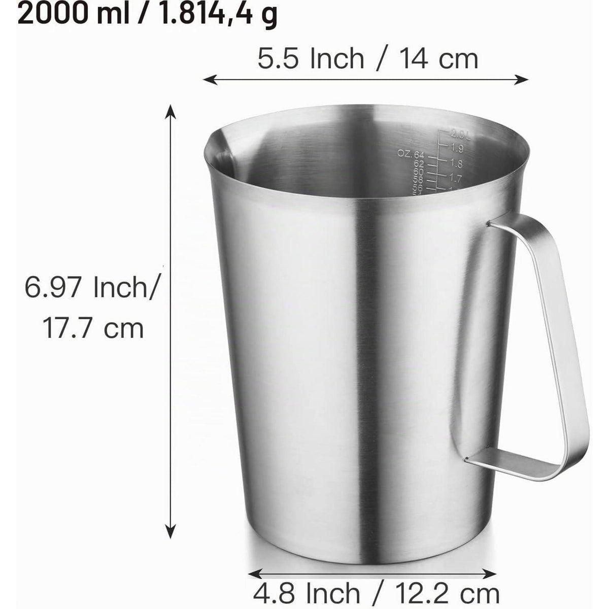 Edelstahl Messbecher 2000ml mit Ausguss – Präzise & Langlebig
