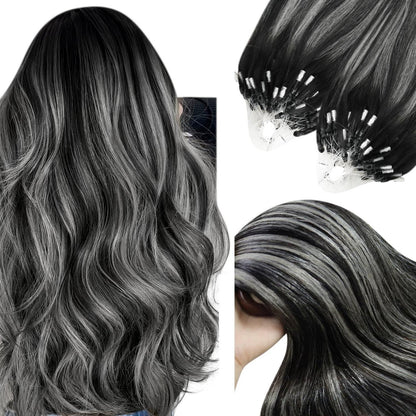 Silberne Echthaar Microring Extensions 35cm - 1B/S/1B