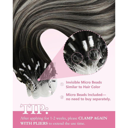 Silberne Echthaar Microring Extensions 35cm - 1B/S/1B
