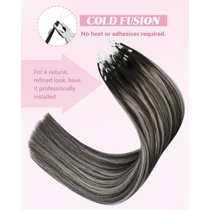 Silberne Echthaar Microring Extensions 35cm - 1B/S/1B