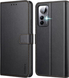 Handyhülle Xiaomi 12 Lite Leder Klapphülle Schwarz mit Kartenschlitzen