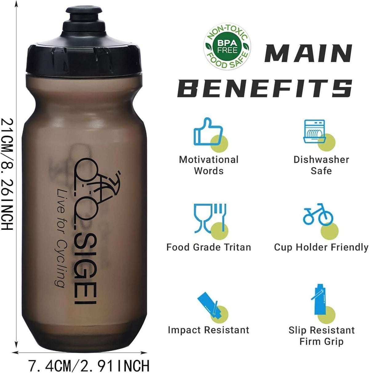 Fahrrad-Trinkflasche BPA-frei 610ml Schwarz 2er Set
