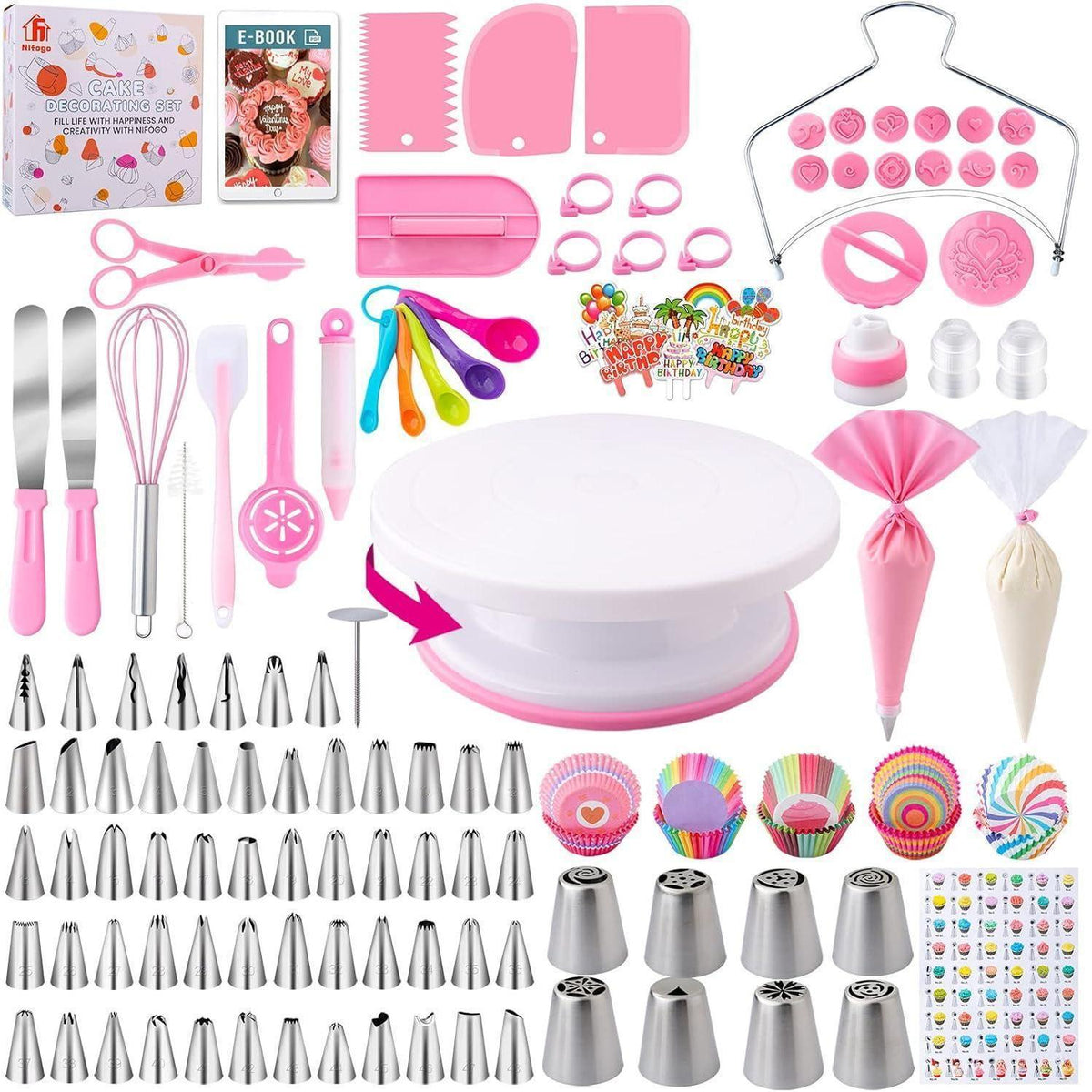 356-teiliges Torten Zubehör Set mit Drehteller & Spritzbeutel