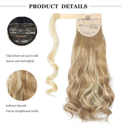 Lockiger Pferdeschwanz Clip-in Extension – Gebleichtes Blond & Sandy Blonde