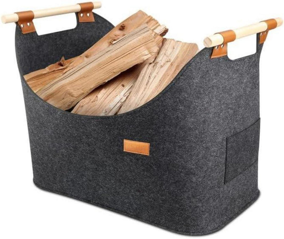 XXL Filz Kaminholzkorb, Stabil & Dekorativ, 60L, Dunkelgrau 50x40x30cm