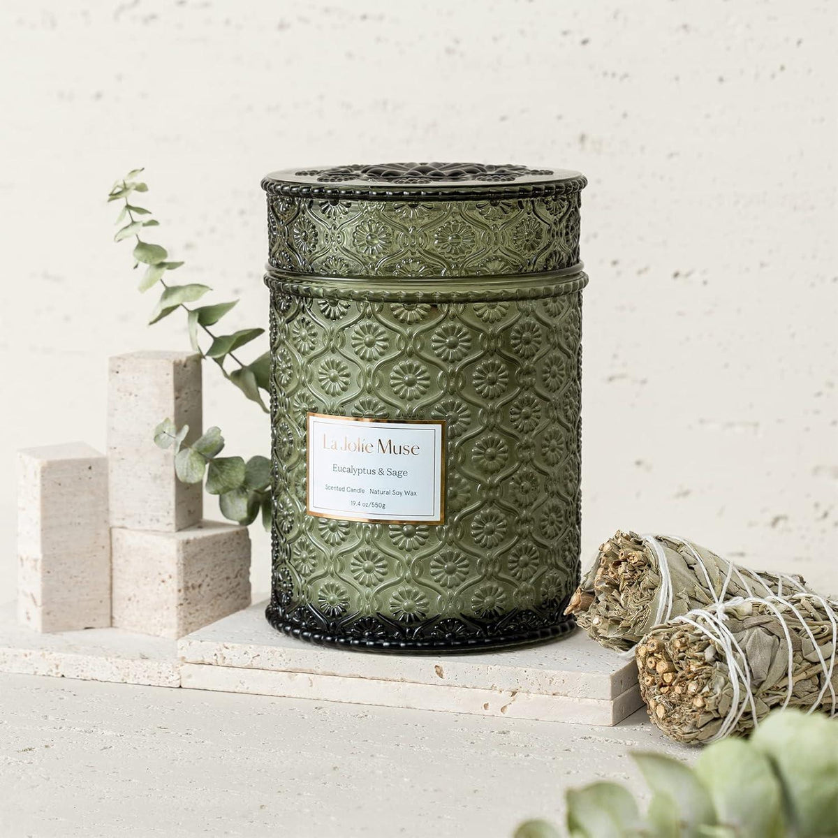Duftkerze Eukalyptus Salbei Kerze im Glas Holzdocht 550g