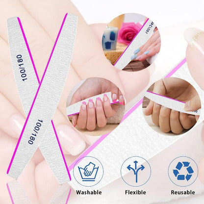 50er Set Nagelfeilen 100/180 für Gelnägel Acryl - Doppelseitige Profi Feilen