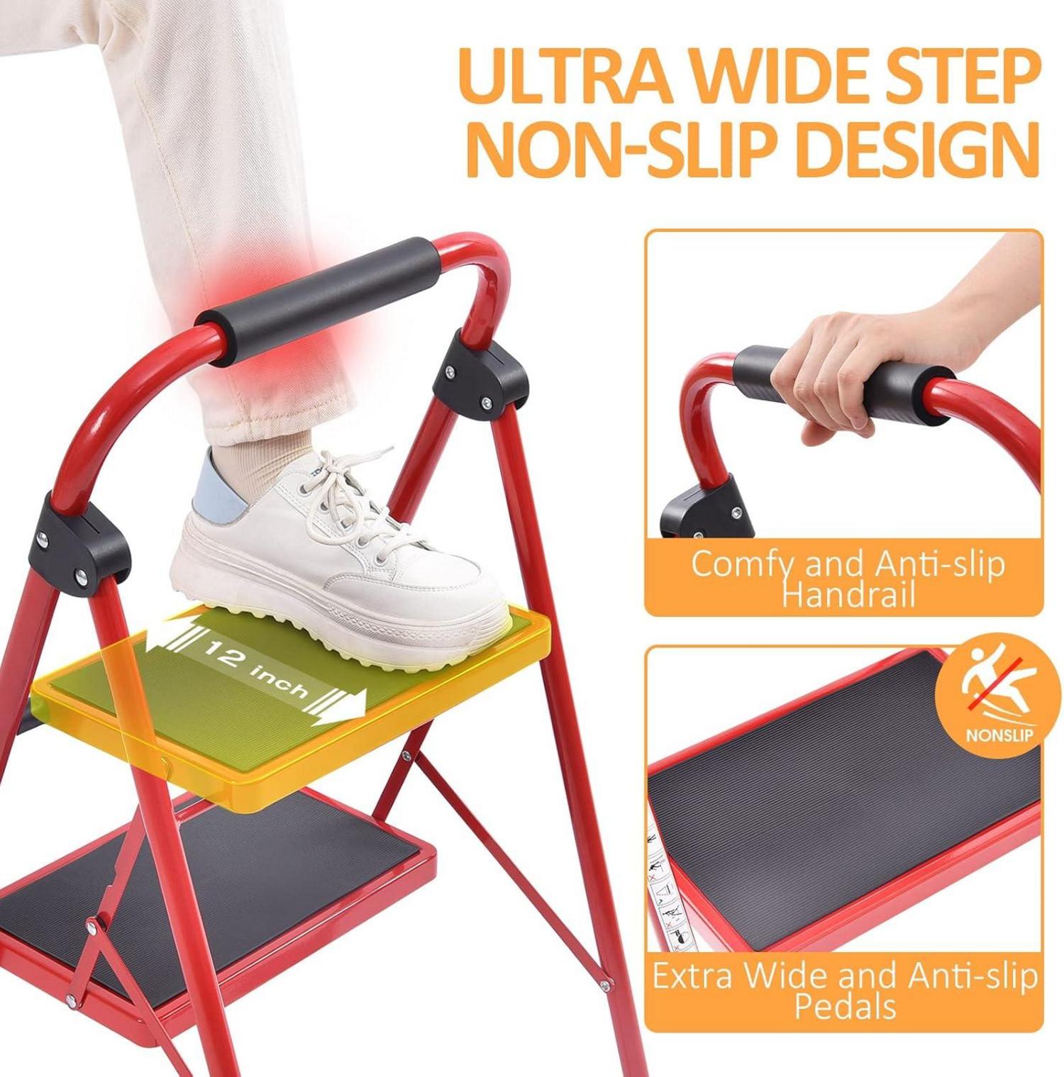 3-Stufen Leiter mit Handläufen und breitem Pedal, Klappleiter