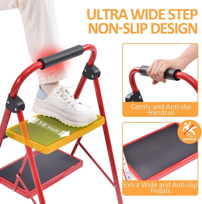 3-Stufen Leiter mit Handläufen und breitem Pedal, Klappleiter