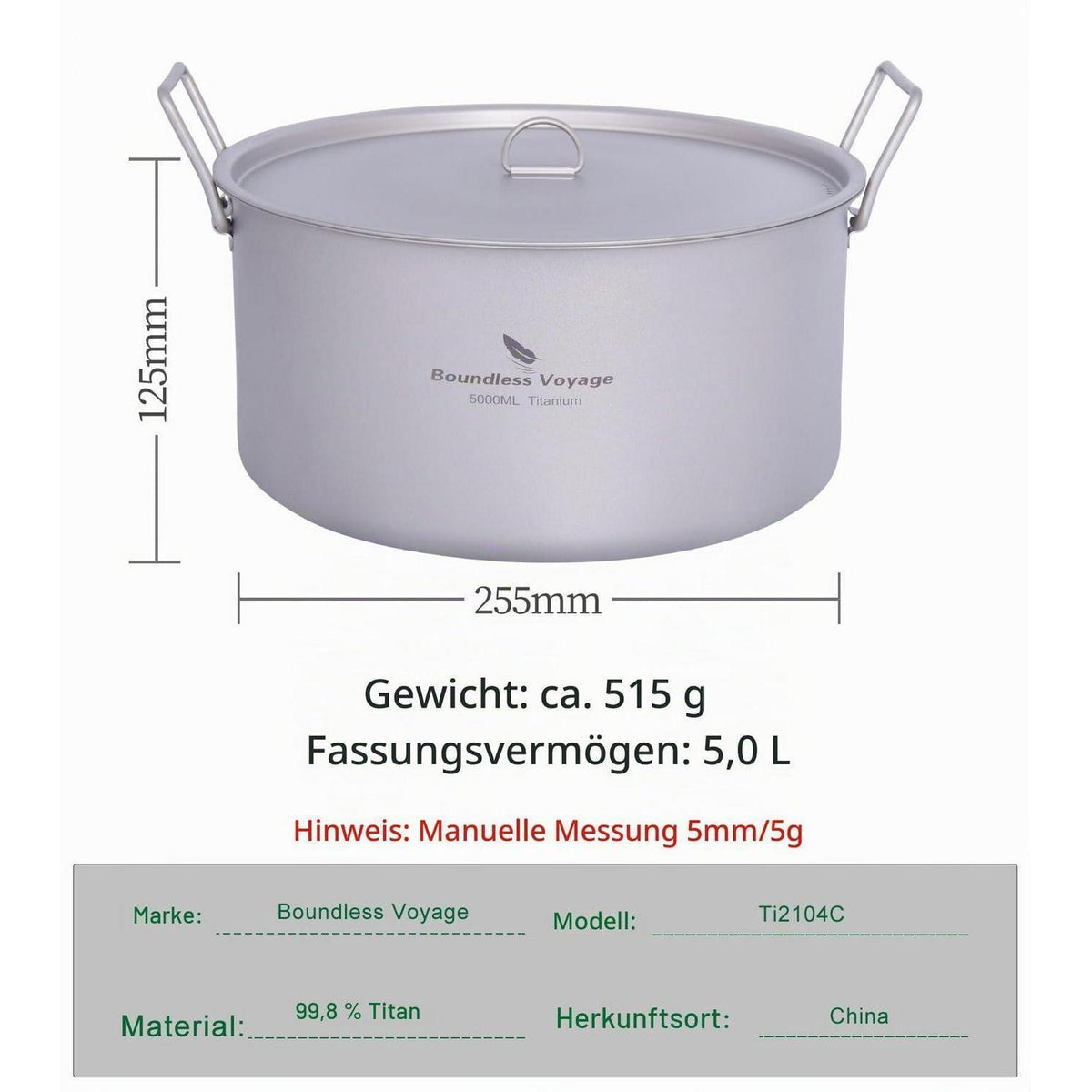 Titan Campingtopf 5L mit Deckel & Klappgriff