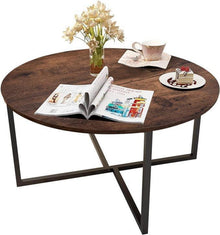 Runder Couchtisch mit Holzplatte und Metallgestell Schwarz