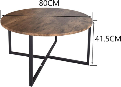 Runder Couchtisch mit Holzplatte und Metallgestell Schwarz