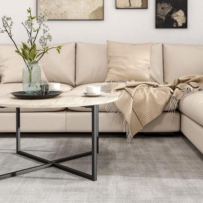 Runder Couchtisch Schwarz Eiche Teak Stahlgestell 88x44cm