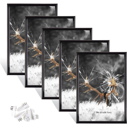 Schwarze Fotorahmen DIN A4 5er Set Plexi-Glas Portraitrahmen