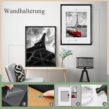 Schwarze Fotorahmen DIN A4 5er Set Plexi-Glas Portraitrahmen
