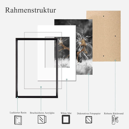 Schwarze Fotorahmen DIN A4 5er Set Plexi-Glas Portraitrahmen