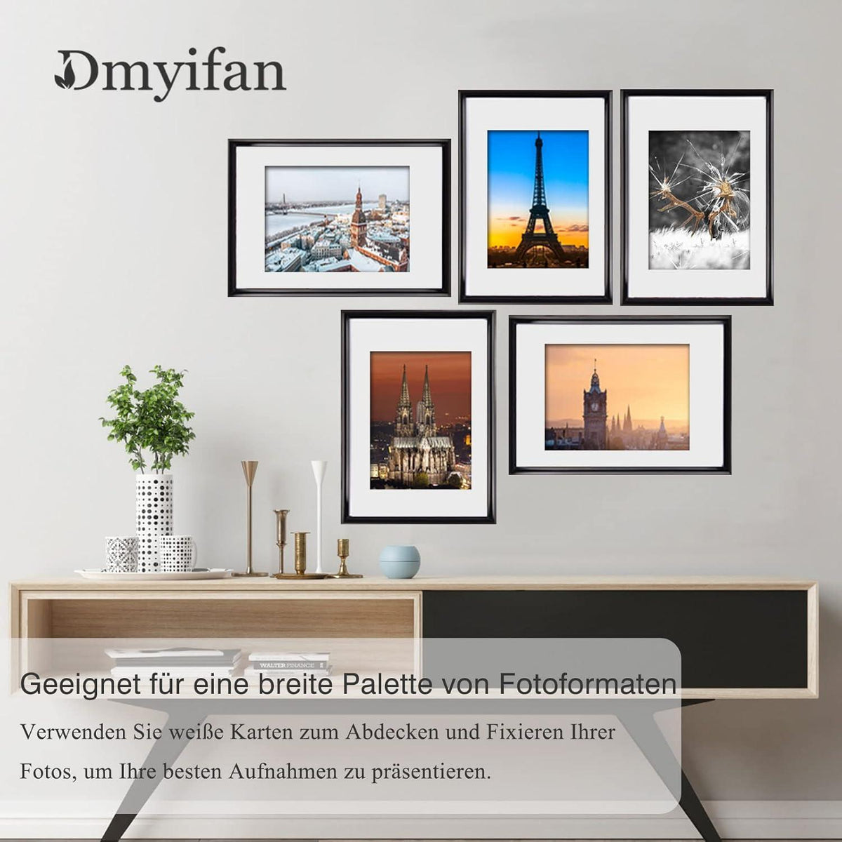 Schwarze Fotorahmen Set DIN A4 Plexi-Glas Haken zum Hängen und Stellen Eco-friendlyPortraitrahmen