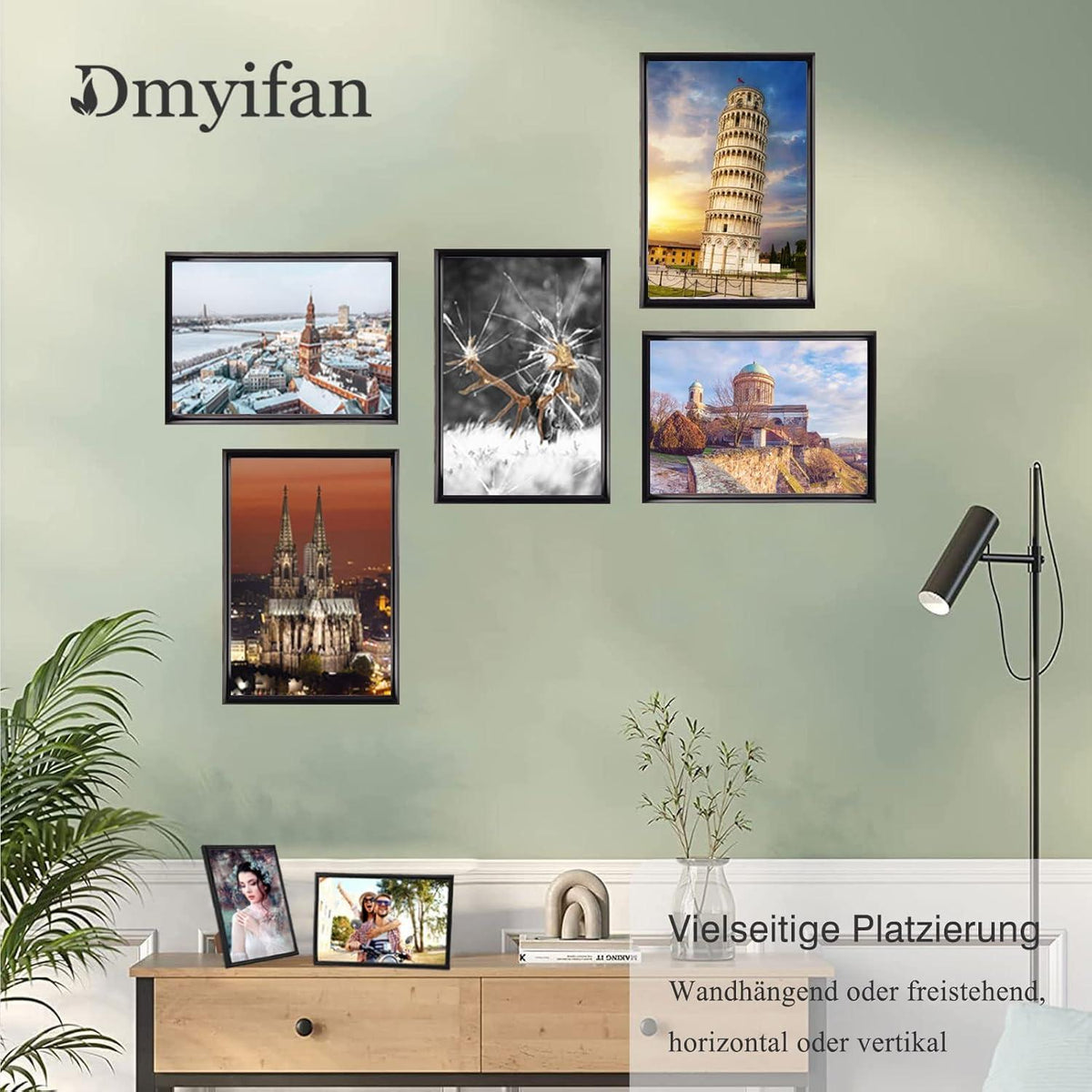 Schwarze Fotorahmen Set DIN A4 Plexi-Glas Haken zum Hängen und Stellen Eco-friendlyPortraitrahmen