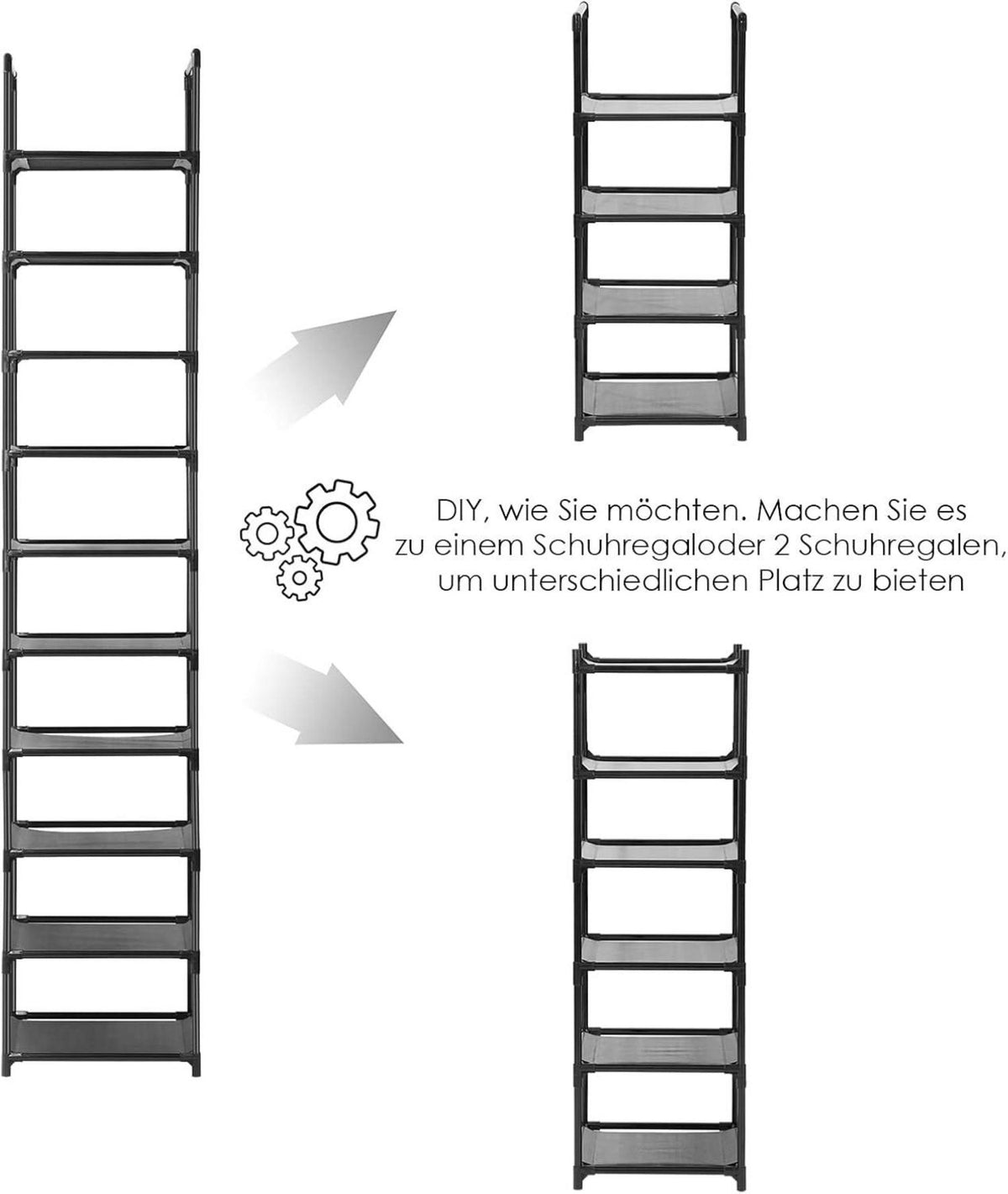 Vertikales Schuhregal 10 Ebenen schmales freistehender Vliesstoff Metall