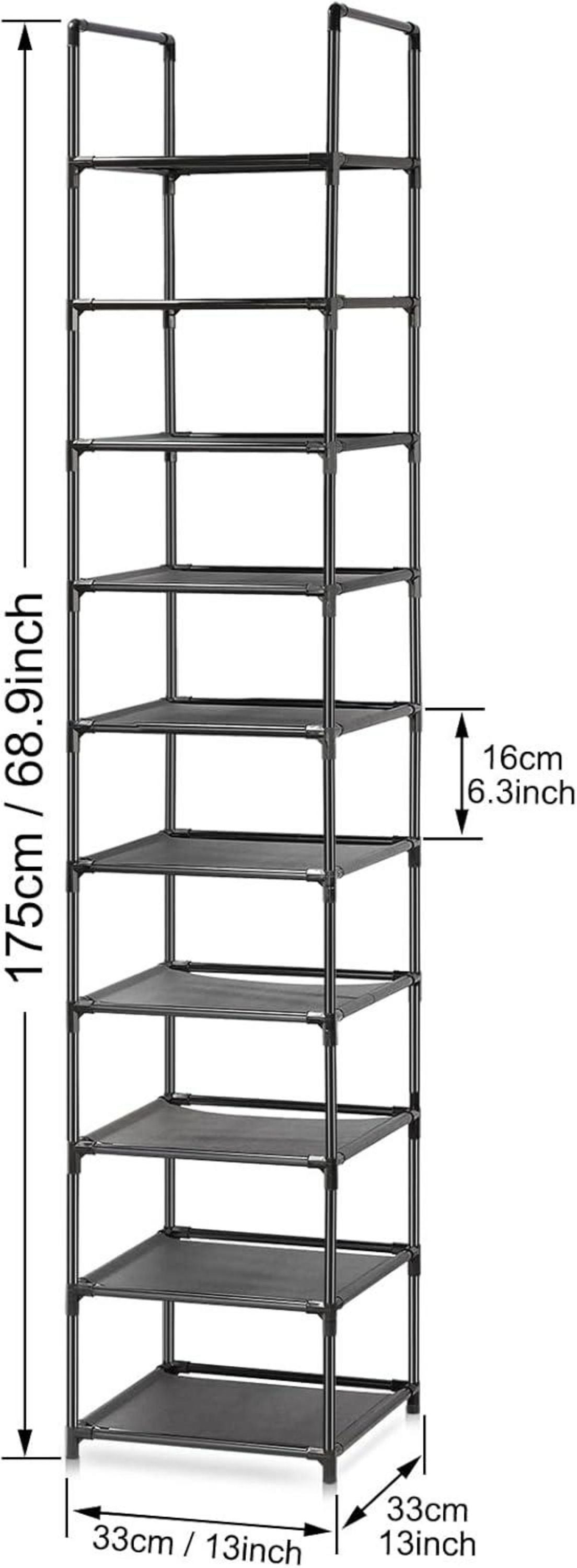 Vertikales Schuhregal mit 10 Ebenen schwarz Vliesstoff Metall