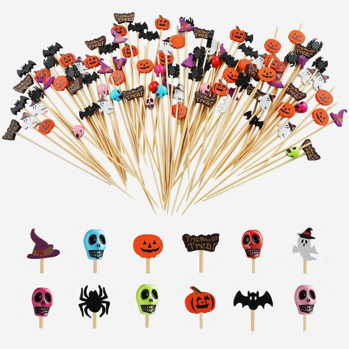 200 Halloween Cocktailspieße – Totenkopf, Kürbis & Co.