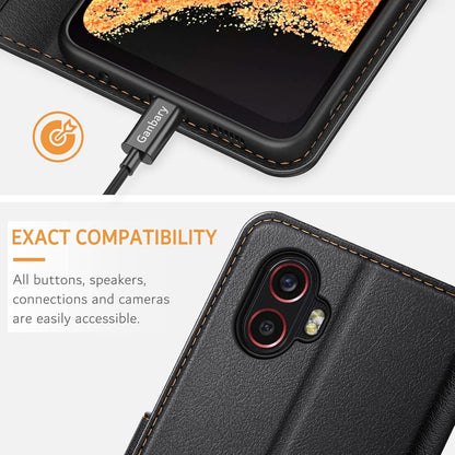 Samsung Galaxy Xcover6 Pro Handyhülle Leder Klapphülle Schwarz Magnet