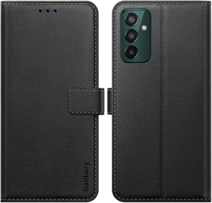 Samsung Galaxy M13 4G Handyhülle Schwarz Leder Klapphülle - Kartenschlitzen Magnetverschluss Standfunktion - Ganbary