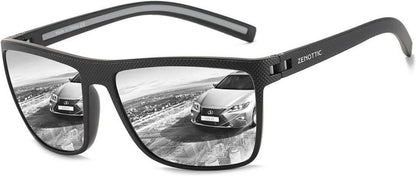Polarisierte Sonnenbrille TR90 Rahmen UV400 Schutz Quadrat C08 Schwarz