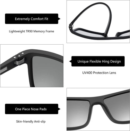 Polarisierte TR90 Sonnenbrille Herren UV400 Schutz Quadrat C08 Schwarz Silber
