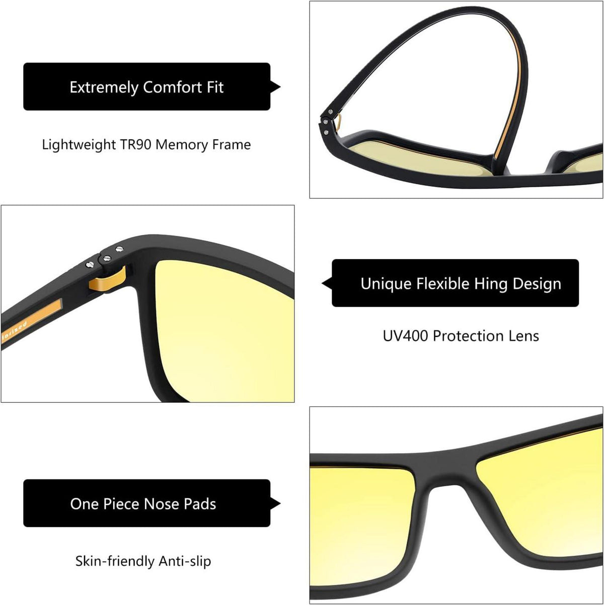 Polarisierte Sonnenbrille Herren UV400 TR90 Rahmen Quadrat C09 Nachtfahrbrille