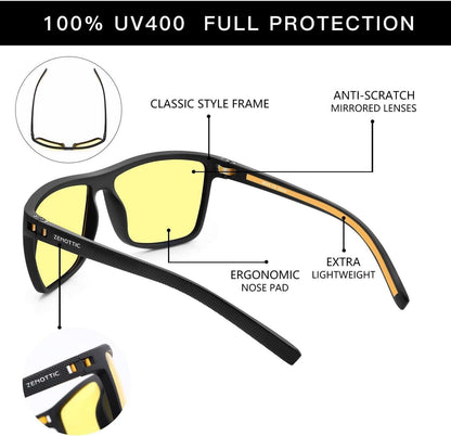 Herren Sonnenbrille Polarisiert TR90 Rahmen Quadrat UV400 Nachtfahrbrille