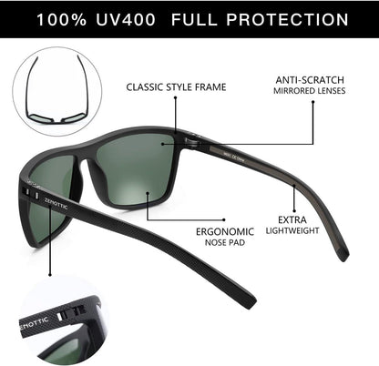 Polarisierte Sonnenbrille UV400 Herren TR90 Rahmen Quadrat Schwarz Grün
