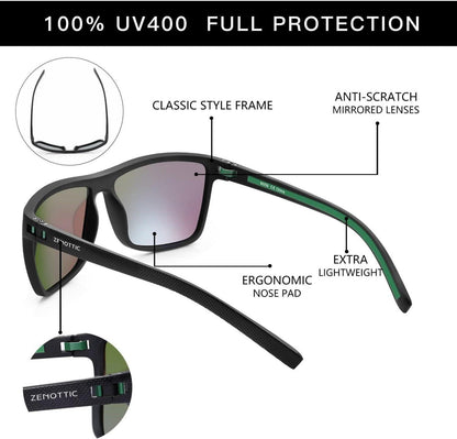 Polarisierte Sonnenbrille Herren TR90 Rahmen UV400 Schutz Grün Verspiegelte Linse