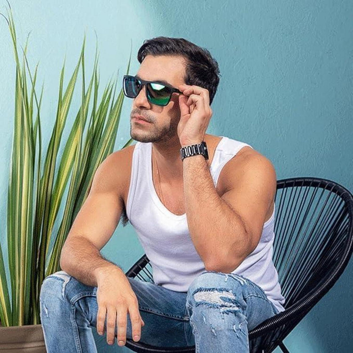 Polarisierte Herren Sonnenbrille UV400 TR90 Rahmen Leicht Quadrat Grün Linse
